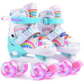 ERNAN Roller Skates,Kids Roller Skates,Girls Roller Skates,4 Size Adjustable Toddler Roller Skates with Light up Wheels for for Beginner Kids Girls & Boys