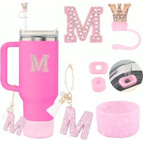6Pcs Stanley Cup Accessories Set - Giltter Letter Charm for Cup Handle, Silicone Straw Cover with Crown, Diamond Letter Sticker, Sparkly Silicone Boot, Spill Proof Stopper for Tumbler 40Oz 30Oz in Saudi Arabia
