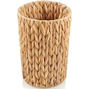 2 Gallon Wicker Trash Can, Woven Water Hyacinth Wicker Waste Basket for Bathroom, Small Trash Can for Bedroom, Round Garbage Can for Boho Decor Bedroom Bathroom