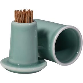 ceramic Toothpick Holder, Toothpick Dispenser with Lid, Porcelain Tooth Pick Holder, Toothpicks Container Case Organizer for Home, Kitchen, Restaurant (Green)