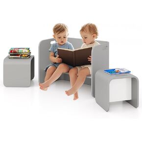 Costzon Kids Table and Chair Set, 4 in 1 Wood Activity Table, Bench, Storage Shelves, Desk for Children Reading, Arts, Crafts, Snack Time, Playroom, Fully Assembled, Toddler Table & Chair Set, Natural