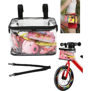 Transparent Kids Bike Basket, Front Frame Handlebar Bag with Shoulder Straps, Waterproof Bike Bags for Boys, Girls, Toddlers Bike or Scooter