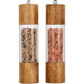 Premium Acrylic Salt and Pepper Grinder Set, Manual Salt and Pepper Mills- Wooden Shakers with Adjustable Ceramic Core-Salt Grinder and Pepper Mill -8 Inches-Pack of 2