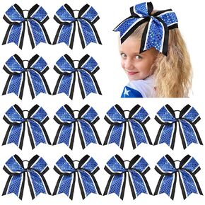 12 Pcs Large Cheer Bows 8" Bulk Hair Bow Accessories with Ponytail Holder for Girls High School College Cheerleading