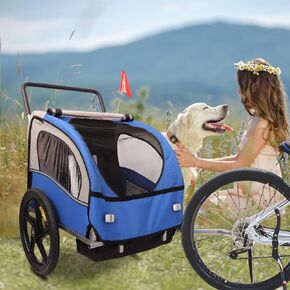 Bike Trailer Double Seat Behind Bike Trailer Kids Jogger, Universal Bicycle Coupler for 1 Or 2 Toddlers, Kids, Child Bicycle Carrier Grey Blue One Size