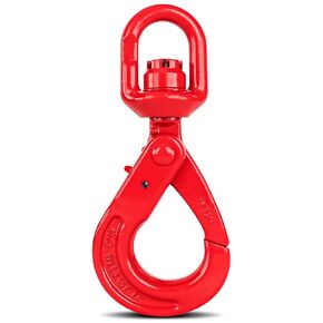 Drop Forged Steel Swivel Self-Locking Hook,Heavy Duty Swivel Safety Hook,7165LB,Forged Steel,Large Swivel Eyes 3/8",High Load-Bearing,Red Spray Paint