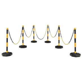 Salches 6 Pack Traffic Delineator Poles, 32.5" PP Caution Barriers w/5’ Link Chains & Fillable Base, Portable Chain Stanchions for Warning/Crowd Control/Construction Site (6pcs, Black+Yellow)