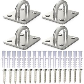304 Stainless Steel Pad Eye Hooks 4PCS Heavy Duty Hooks 8PCS Screws and 8PCS Plastic Expansion Tube,M8(3.2Inch)