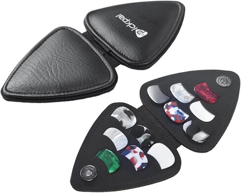 Guitar Pick Holder Case, PU Leather Guitar Pick Bag, with 12 pcs Celluloid and 6 pcs Metal Guitar Picks in Kuwait