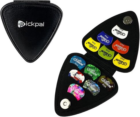 Guitar Pick Holder Case, PU Leather Guitar Pick Bag, with 12 pcs Celluloid and 6 pcs Metal Guitar Picks in Kuwait