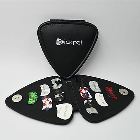 Guitar Pick Holder Case, PU Leather Guitar Pick Bag, with 12 pcs Celluloid and 6 pcs Metal Guitar Picks in Kuwait