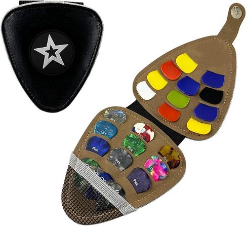 Guitar Pick Holder Case, PU Leather Guitar Pick Bag, with 12 pcs Celluloid and 6 pcs Metal Guitar Picks in Kuwait