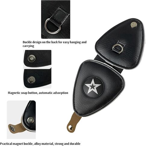 Guitar Pick Holder Case, PU Leather Guitar Pick Bag, with 12 pcs Celluloid and 6 pcs Metal Guitar Picks in Kuwait