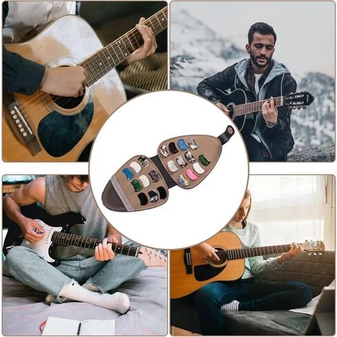 Guitar Pick Holder Case, PU Leather Guitar Pick Bag, with 12 pcs Celluloid and 6 pcs Metal Guitar Picks in Kuwait
