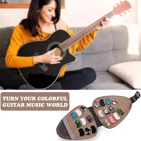 Guitar Pick Holder Case, PU Leather Guitar Pick Bag, with 12 pcs Celluloid and 6 pcs Metal Guitar Picks in Kuwait