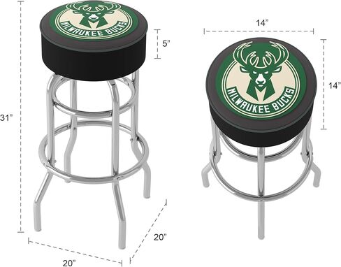 Trademark Global Bar Stool - Milwaukee Bucks Logo Stool with Foam Padded Seat - Swivel Chair for Game Room, Garage, or Home Bar in Saudi Arabia