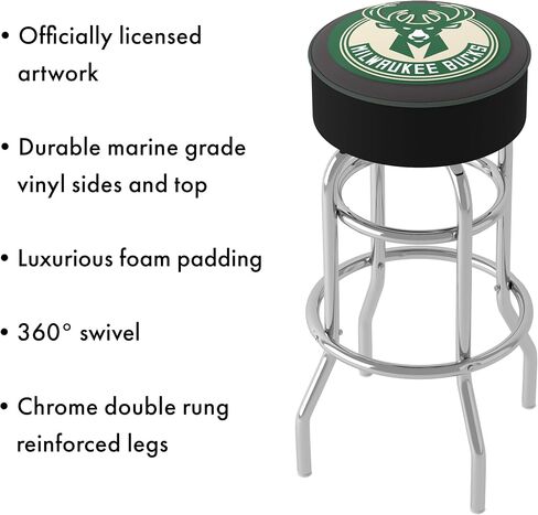 Trademark Global Bar Stool - Milwaukee Bucks Logo Stool with Foam Padded Seat - Swivel Chair for Game Room, Garage, or Home Bar in Saudi Arabia