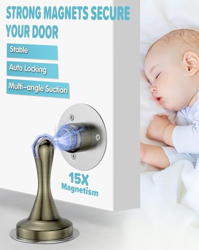 Magnetic Door Stoppers Door Catch - 1 Pack Stainless Steel Heavy Duty Door Stops for Bottom of Door, Wall & Floor Mounting No-Drill Strong Adhesive & Screws, Strong Door Holder to Keep Door Open in Kuwait
