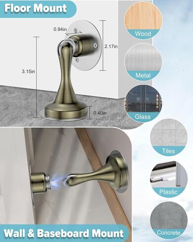 Magnetic Door Stoppers Door Catch - 1 Pack Stainless Steel Heavy Duty Door Stops for Bottom of Door, Wall & Floor Mounting No-Drill Strong Adhesive & Screws, Strong Door Holder to Keep Door Open in Kuwait