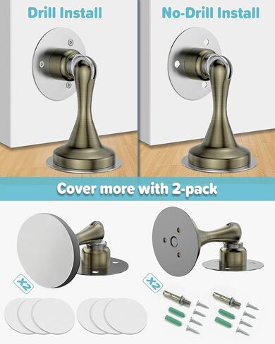 Magnetic Door Stoppers Door Catch - 1 Pack Stainless Steel Heavy Duty Door Stops for Bottom of Door, Wall & Floor Mounting No-Drill Strong Adhesive & Screws, Strong Door Holder to Keep Door Open in Kuwait