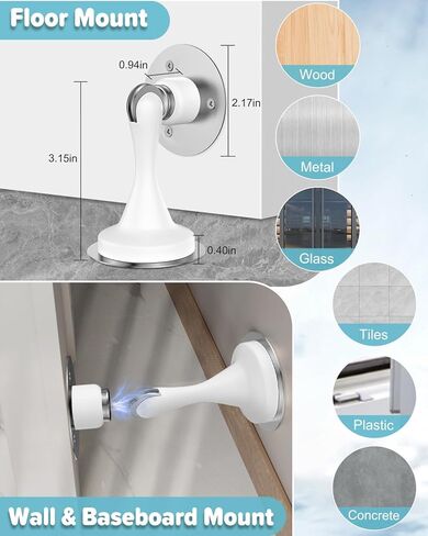 Magnetic Door Stoppers Door Catch - 1 Pack Stainless Steel Heavy Duty Door Stops for Bottom of Door, Wall & Floor Mounting No-Drill Strong Adhesive & Screws, Strong Door Holder to Keep Door Open in Kuwait