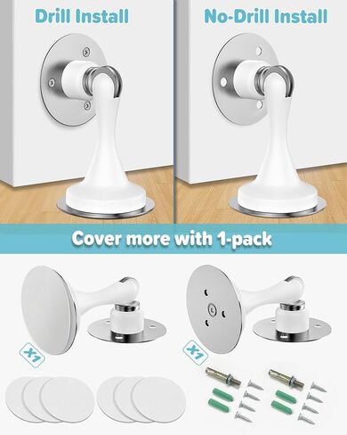 Magnetic Door Stoppers Door Catch - 1 Pack Stainless Steel Heavy Duty Door Stops for Bottom of Door, Wall & Floor Mounting No-Drill Strong Adhesive & Screws, Strong Door Holder to Keep Door Open in Kuwait