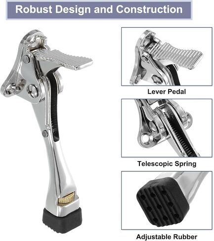 uxcell 4 Inch Kickdown Door Stopper, One Touch Pedal Heavy Duty Door Stop Holder, Height-Adjustable Rubber Foot, (Silver, 1 Pack) in Saudi Arabia