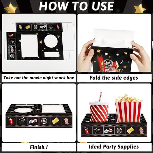50 Pcs Movie Night Supplies Movie Night Snack Trays Movie Theater Snack Boxes Cinema Theme Paper Snack Holder Popcorn Candy Drink Tray Box For Family Movie Night Birthday Holiday Party in Kuwait