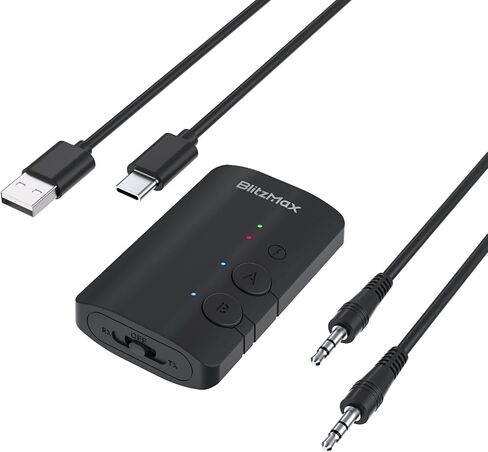 TV Bluetooth 5.3 Transmitter/Receiver 2-in-1 Mini Wireless Adapter with Headphones Dual Pairs, 3.5mm Aux Audio Jack, Aptx Low Latency for Airplane/Earbuds/Car/Stereo/Treadmill/Tablets - White in Saudi Arabia