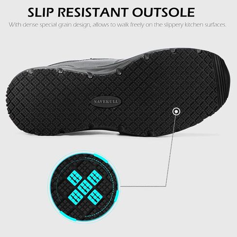 NAVEKULL Men's Non Slip Food Service Shoes Water Resistant Kitchen Restaurant Chef Shoes Black Leather Slip Resistant Work Shoes in Kuwait
