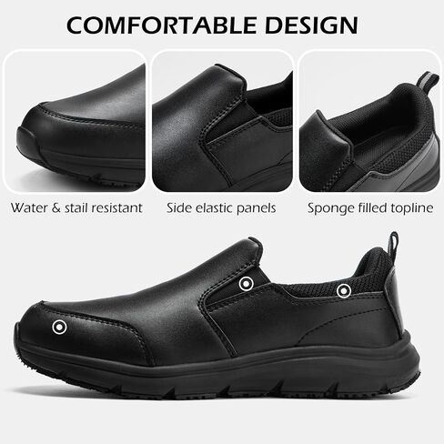 NAVEKULL Men's Non Slip Food Service Shoes Water Resistant Kitchen Restaurant Chef Shoes Black Leather Slip Resistant Work Shoes in Kuwait