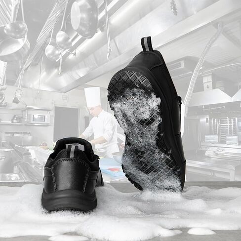 NAVEKULL Men's Non Slip Food Service Shoes Water Resistant Kitchen Restaurant Chef Shoes Black Leather Slip Resistant Work Shoes in Kuwait