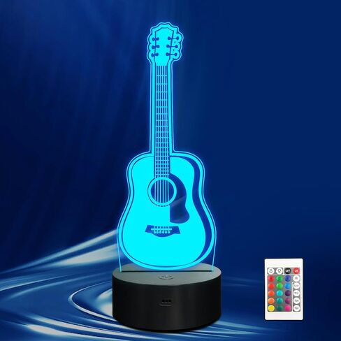 Acoustic Guitar Night Light, 3D LED Optical Illusion Lamp with Remote Control and Timer, Gifts for Guitar Players Guitarists Music Lovers in Kuwait