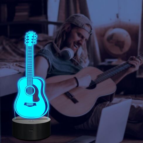 Acoustic Guitar Night Light, 3D LED Optical Illusion Lamp with Remote Control and Timer, Gifts for Guitar Players Guitarists Music Lovers in Kuwait