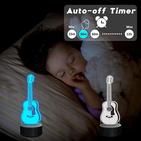 Acoustic Guitar Night Light, 3D LED Optical Illusion Lamp with Remote Control and Timer, Gifts for Guitar Players Guitarists Music Lovers in Kuwait