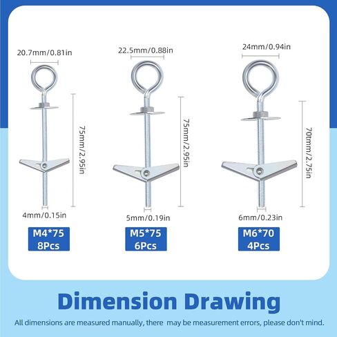 Glarks 15pcs M6 x 70mm O-Shaped Eye Bolt Toggle Anchors Set for Drywall, Toggle Bolts, Butterfly Anchors, Spring Toggle Wing Bolts for Ceiling, Sheetrock, Hollow Wall in Saudi Arabia