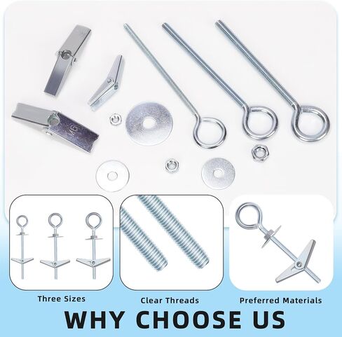Glarks 15pcs M6 x 70mm O-Shaped Eye Bolt Toggle Anchors Set for Drywall, Toggle Bolts, Butterfly Anchors, Spring Toggle Wing Bolts for Ceiling, Sheetrock, Hollow Wall in Saudi Arabia