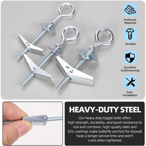 Glarks 15pcs M6 x 70mm O-Shaped Eye Bolt Toggle Anchors Set for Drywall, Toggle Bolts, Butterfly Anchors, Spring Toggle Wing Bolts for Ceiling, Sheetrock, Hollow Wall in Saudi Arabia