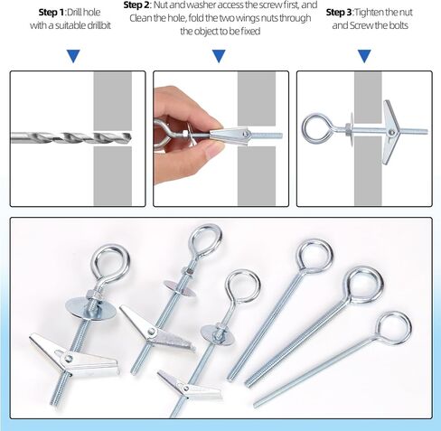 Glarks 15pcs M6 x 70mm O-Shaped Eye Bolt Toggle Anchors Set for Drywall, Toggle Bolts, Butterfly Anchors, Spring Toggle Wing Bolts for Ceiling, Sheetrock, Hollow Wall in Saudi Arabia