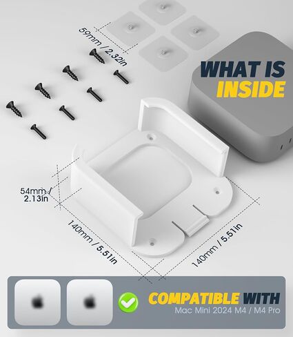 حامل Orzero Under Desk متوافق مع 2024 Mac Mini M4/M4 Pro، حامل شاشة VESA حامل حائط، تصميم تبديد الحرارة، دعامة تخزين موفرة للمساحة - أبيض in Kuwait
