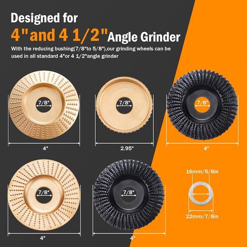 Angle Grinder Wood Carving Disc,5 Pack Stump Grinder 4 Inch with 5/8 inch Arbor,Wood Carving Tools for Wood Working,Angle Grinder Attachments in Saudi Arabia