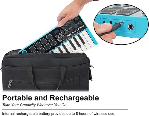 Rockville M25 25 Key USB Wireless MIDI Keyboard Controller, Bluetooth, 8 Pads and Knobs, Joystick, Arpeggiator, Compact, Perfect for Music Production in Saudi Arabia
