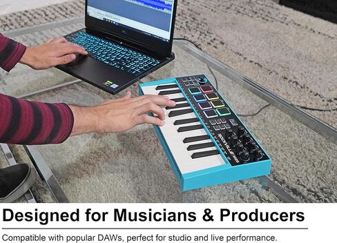 Rockville M25 25 Key USB Wireless MIDI Keyboard Controller, Bluetooth, 8 Pads and Knobs, Joystick, Arpeggiator, Compact, Perfect for Music Production in Saudi Arabia