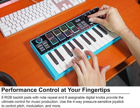 Rockville M25 25 Key USB Wireless MIDI Keyboard Controller, Bluetooth, 8 Pads and Knobs, Joystick, Arpeggiator, Compact, Perfect for Music Production in Saudi Arabia