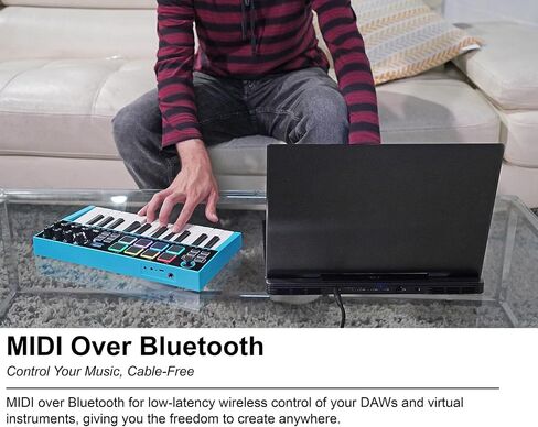 Rockville M25 25 Key USB Wireless MIDI Keyboard Controller, Bluetooth, 8 Pads and Knobs, Joystick, Arpeggiator, Compact, Perfect for Music Production in Saudi Arabia
