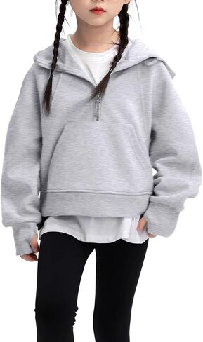 OBEEII Little Girls Sweatshirt Fleece Long Sleeve Zip Up Hoodies Half Zipper Sweatshirt with Pockets Fall Winter Pullover Top in Kuwait