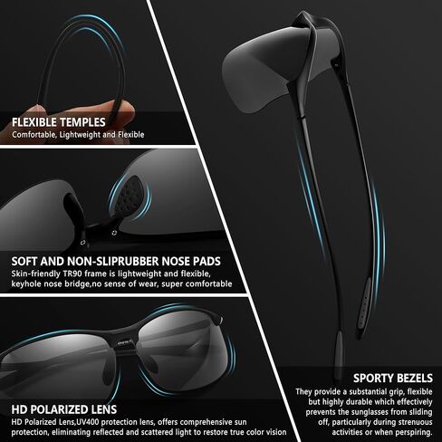 SUNGAIT Sport Sunglasses Men Polarized Running Sun Glasses for Men Women Black Men's Sunglasses Shades Fashion UV Protection in Saudi Arabia