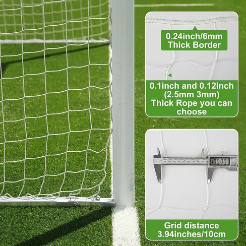 3mm Thicker Soccer Net, Full Size Soccer Goal Net, Durable Polyethylene Football Net with Velcro and Straps,24 x 8ft / 18 x 6.5ft / 10 x 6.5ft Soccer Replacement Nets (Post Not Included) in Kuwait