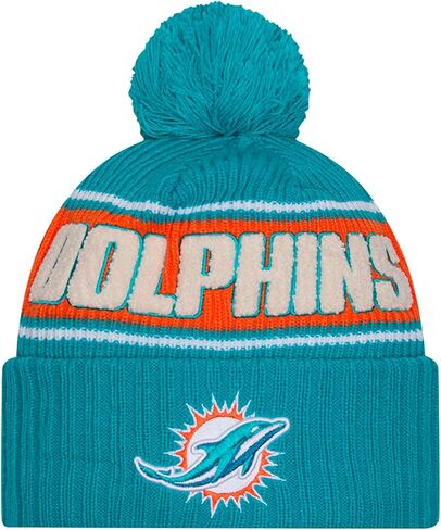 New Era Unisex-Adult NFL Official Sideline Team Logo Sherpa Striped Pom Beanie Cold Weather Knit Hat in Saudi Arabia