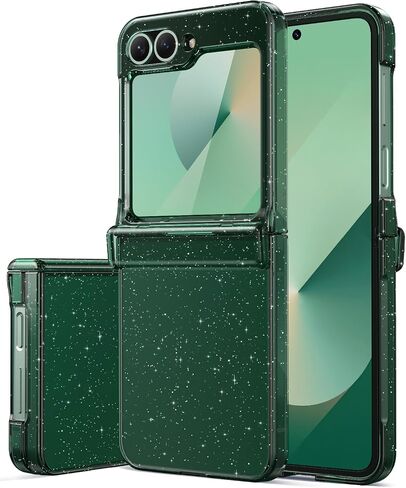 Vihibii for Samsung Galaxy Z Flip 6 Glitter Case with Hinge Protection & Outer Screen Protector, Bling Cute [Non-Yellowing] Slim & Thin Shockproof Protective Phone Cover for Galaxy Z Flip 6 5g, Clear in Saudi Arabia